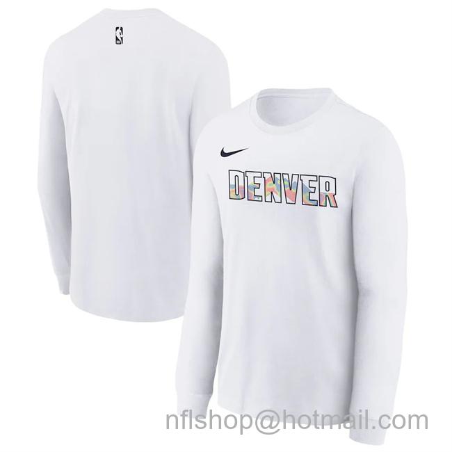 Men's Denver Nuggets White 2024-25 City Edition Essential Logo Long Sleeve T-Shirt