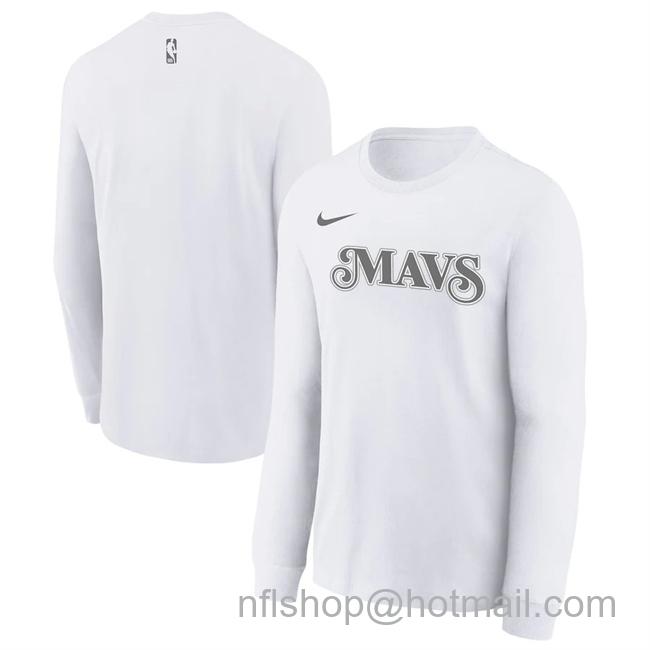 Men's Dallas Mavericks White 2024-25 City Edition Essential Logo Long Sleeve T-Shirt