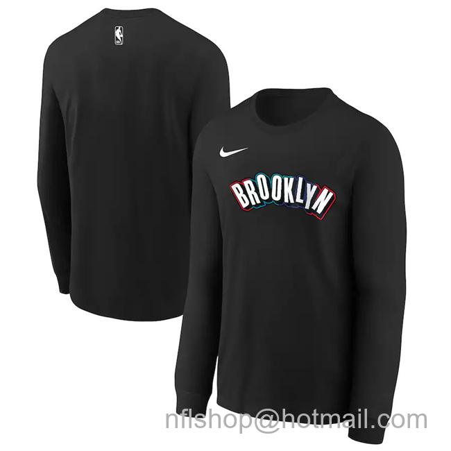 Men's Brooklyn Nets Black 2024-25 City Edition Essential Logo Long Sleeve T-Shirt