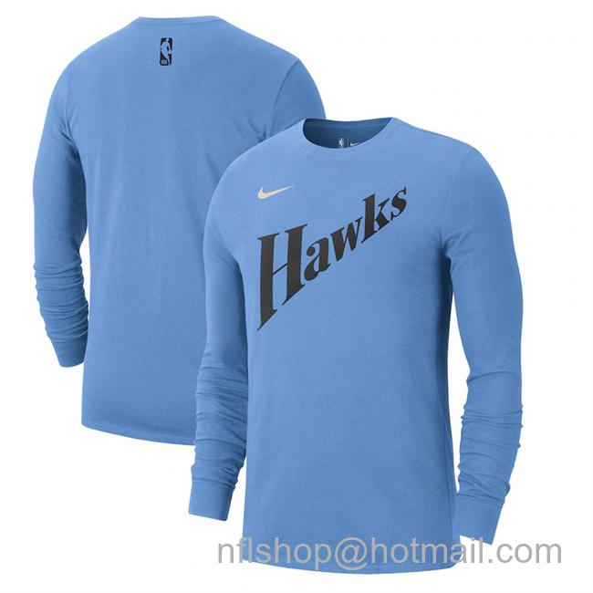 Men's Atlanta Hawks Light Blue 2024-25 City Edition Essential Logo Long Sleeve T-Shirt