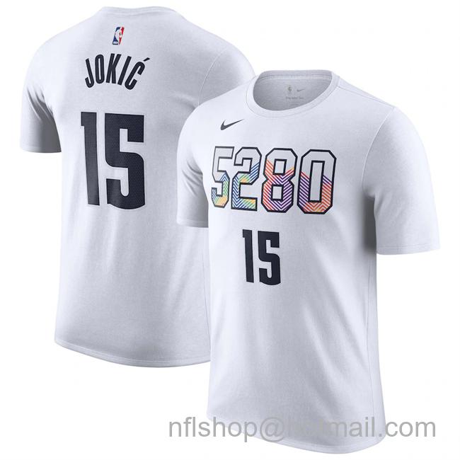 Men's Denver Nuggets #15 Nikola Jokic White 2024-25 City Edition Name & Number T-Shirt