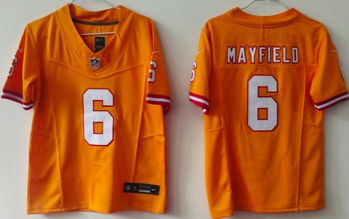 Women's Tampa Bay Buccaneers #6 Baker Mayfield Limited Orange Throwback FUSE Vapor Jersey