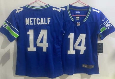 Women's Seattle Seahawks #14 DK Metcalf Limited Royal Throwback Vapor Jersey