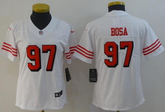 Women's San Francisco 49ers #97 Nick Bosa Limited White Rush Color Jersey