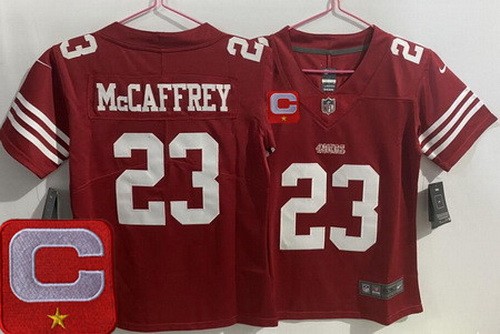 Women's San Francisco 49ers #23 Christian McCaffrey Limited Red C Patch Vapor Jersey