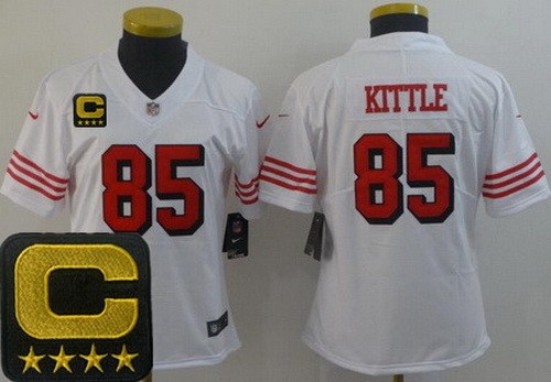 Women's San Francisco 49ers #85 George Kittle Limited White Throwback C Patch Vapor Jersey