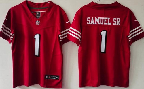 Women's San Francisco 49ers #1 Deebo Samuel Sr Limited Red Throwback FUSE Vapor Jersey