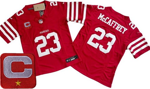 Women's San Francisco 49ers #23 Christian McCaffrey Limited Red C Patch FUSE Vapor Jersey