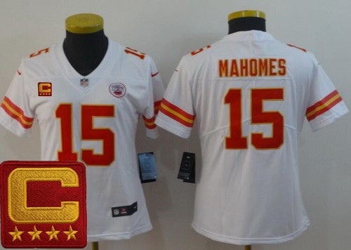 Women's Kansas City Chiefs #15 Patrick Mahomes II Limited White C Patch Vapor Jersey