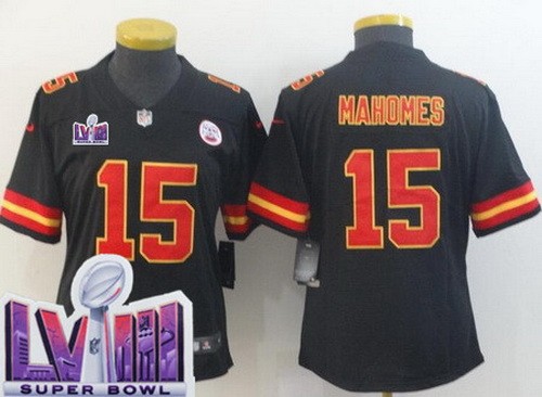 Women's Kansas City Chiefs #15 Patrick Mahomes Limited Black LVIII Super Bowl Vapor Jersey