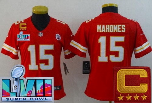 Women's Kansas City Chiefs #15 Patrick Mahomes II Limited Red C Patch Super Bowl LVII Vapor Jersey