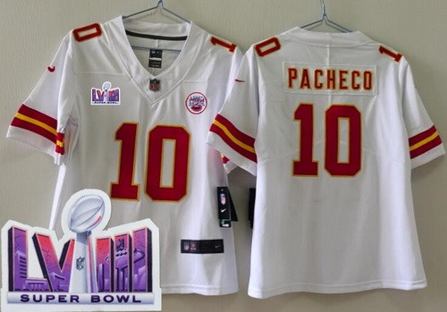 Women's Kansas City Chiefs #10 Isiah Pacheco Limited White LVIII Super Bowl Vapor Jersey