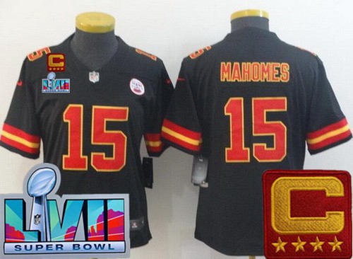 Women's Kansas City Chiefs #15 Patrick Mahomes II Limited Black C Patch Super Bowl LVII Vapor Jersey