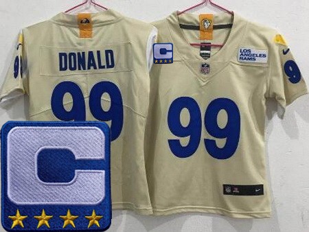 Women's Los Angeles Rams #99 Aaron Donald Limited Bone C Patch Vapor Jersey