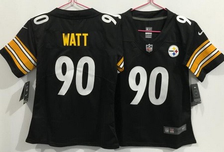 Women's Pittsburgh Steelers #90 TJ Watt Limited Black Vapor Jersey