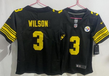 Women's Pittsburgh Steelers #3 Russell Wilson Limited Black Throwback Vapor Jersey