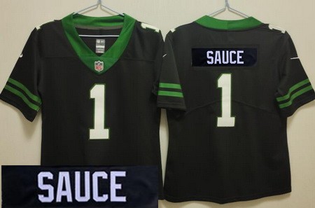 Women's New York Jets #1 Sauce Gardner Limited Black Nickname Sauce Vapor Jersey