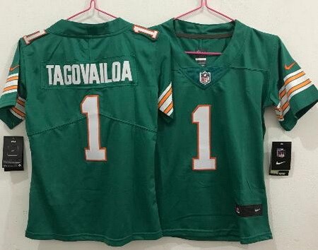 Women's Miami Dolphins #1 Tua Tagovailoa Limited Aqua Throwback Vapor Untouchable Jersey