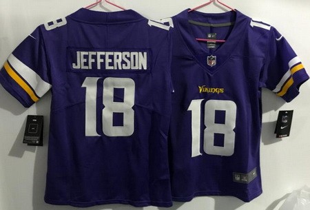 Women's Minnesota Vikings #18 Justin Jefferson Limited Purple Vapor Jersey