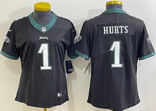 Women's Philadelphia Eagles #1 Jalen Hurts Limited Black Vapor Jersey