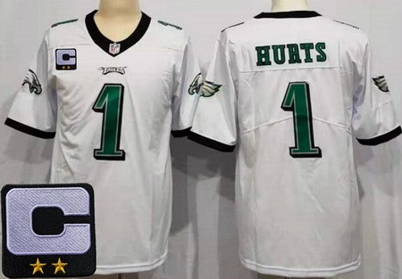 Women's Philadelphia Eagles #1 Jalen Hurts Limited White C Patch Vapor Jersey