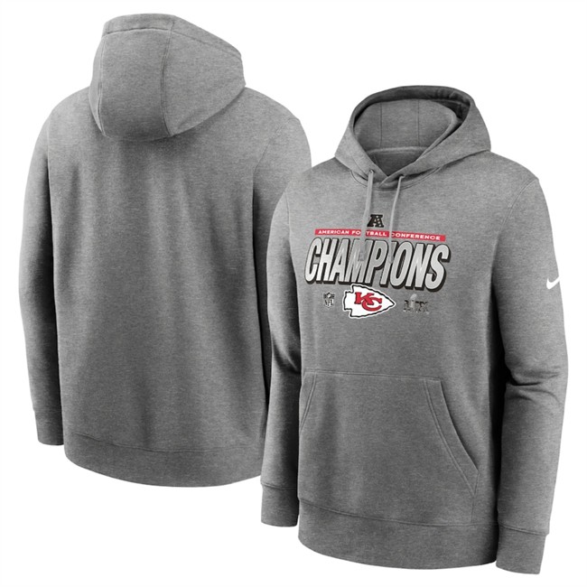 Men's Kansas City Chiefs Heather Gray 2024 AFC Champions Locker Room Trophy Pullover Hoodie