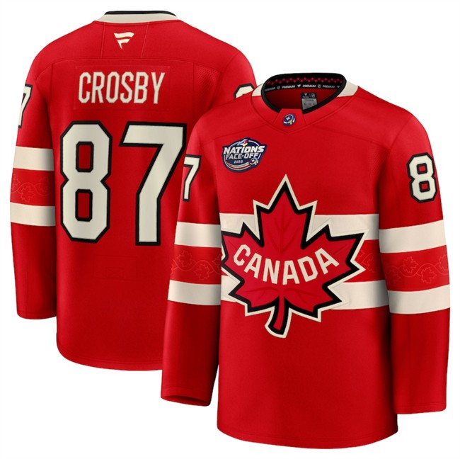 Men's Canada #87 Sidney Crosby Red 2025 4 Nations Face-Off Premium Stitched Jersey