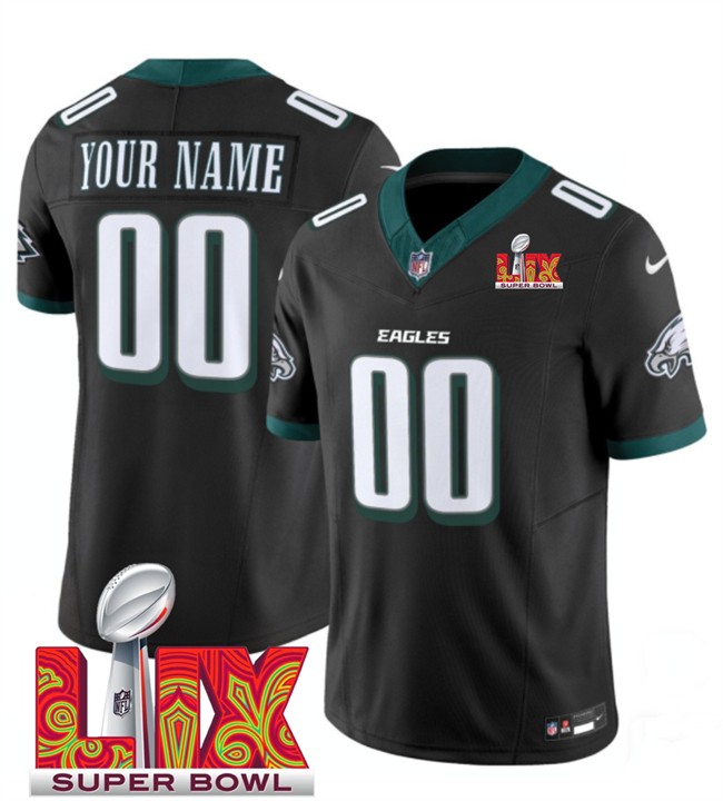 Custom Philadelphia Eagles Black 2025 Super Bowl LIX Patch New F.U.S.E. Vapor Limited Stitched Football Jersey