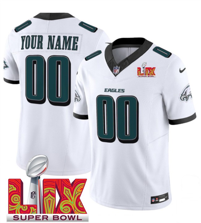 Custom Philadelphia Eagles White 2025 Super Bowl LIX Patch New F.U.S.E. Vapor Limited Stitched Football Jersey