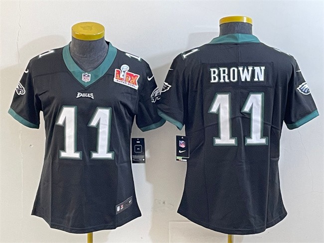 Youth Philadelphia Eagles #11 A. J. Brown Black 2025 Super Bowl LIX Patch Vapor Untouchable Limited Stitched Football Jersey