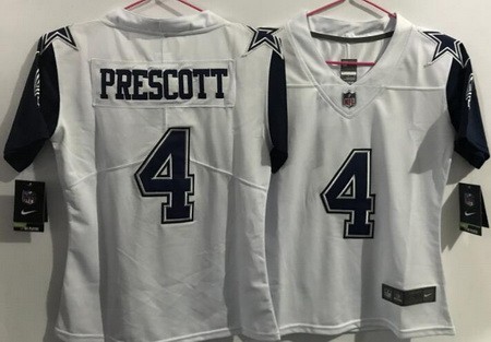 Women's Dallas Cowboys #4 Dak Prescott White Throwback Vapor Jersey