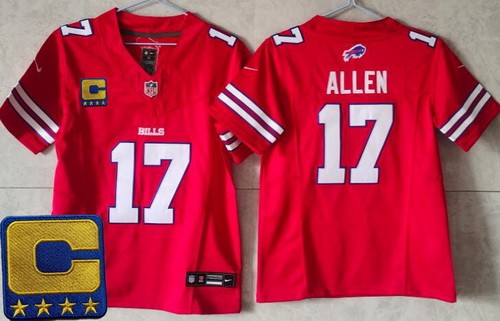 Women's Buffalo Bills #17 Josh Allen Limited Red C Patch FUSE Vapor Jersey