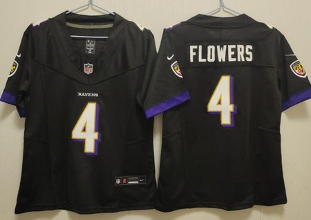 Women's Baltimore Ravens #4 Zay Flowers Limited Black FUSE Vapor Jersey