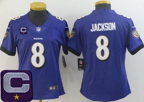 Women's Baltimore Ravens #8 Lamar Jackson Limited Purple C Patch Vapor Jersey