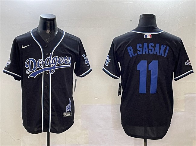 Men's Los Angeles Dodgers #11 Roki Sasaki Black 2024 World Series Champions Limited Stitched Baseball Jersey