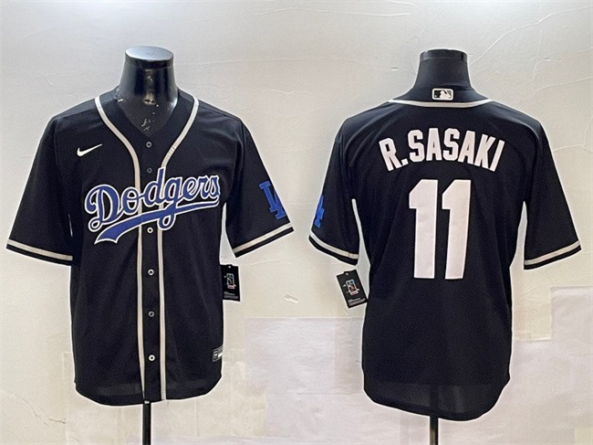 Men's Los Angeles Dodgers #11 Roki Sasaki Black Cool Base Stitched Baseball Jersey