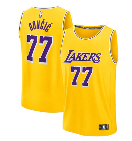 Men's Los Angeles Lakers #77 Luka Doncic Yellow Icon Edition Stitched Basketball Jersey