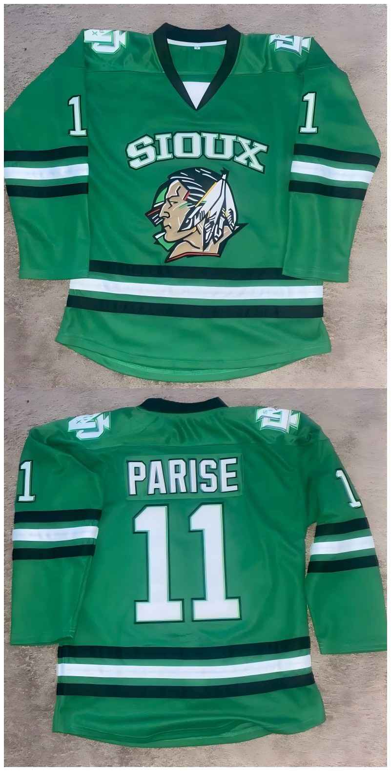 Men's North Dakota Fighting Hawks #11 Zach Parise Green Stitched Jersey