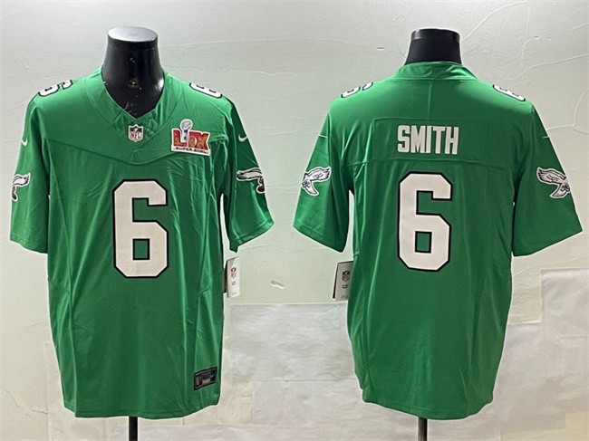 Men's Philadelphia Eagles #6 DeVonta Smith Green 2025 Super Bowl LIX Patch F.U.S.E. Throwback Vapor Untouchable Limited Stitched Football Jersey