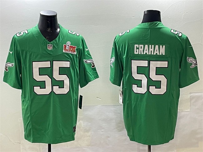 Men's Philadelphia Eagles #55 Brandon Graham Green 2025 Super Bowl LIX Patch F.U.S.E. Throwback Vapor Untouchable Limited Stitched Football Jersey