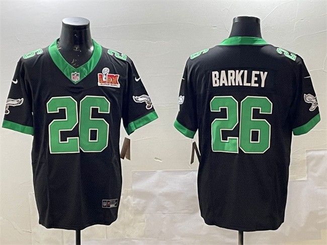 Men's Philadelphia Eagles #26 Saquon Barkley Black 2025 Super Bowl LIX Patch F.U.S.E. Vapor Untouchable Limited Stitched Football Jersey