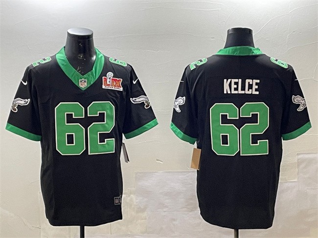 Men's Philadelphia Eagles #62 Jason Kelce Black 2025 Super Bowl LIX Patch F.U.S.E. Vapor Untouchable Limited Stitched Football Jersey