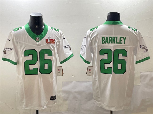 Men's Philadelphia Eagles #26 Saquon Barkley White 2025 Super Bowl LIX Patch F.U.S.E. Vapor Untouchable Limited Stitched Football Jersey