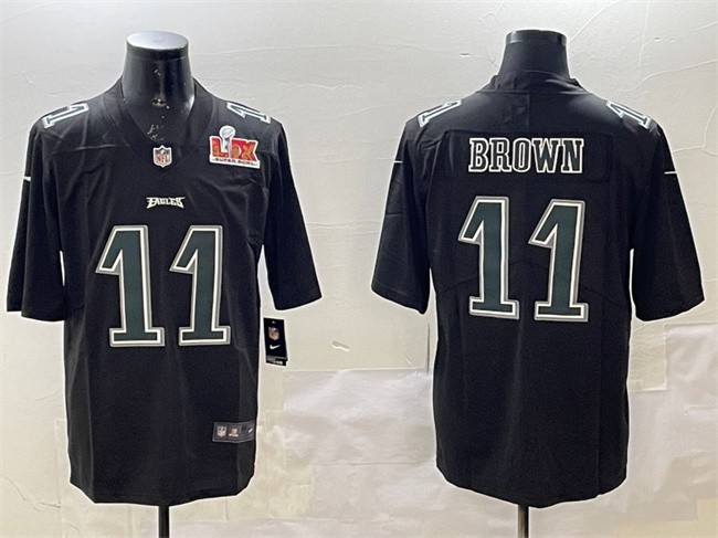 Men's Philadelphia Eagles #11 A. J. Brown Black 2025 Super Bowl LIX Patch Fashion Vapor Untouchable Limited Stitched Football Jersey