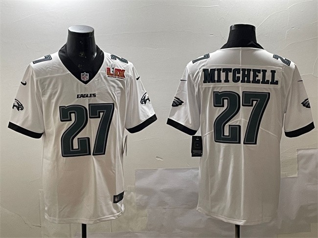 Men's Philadelphia Eagles #27 Quinyon Mitchell White 2025 Super Bowl LIX Patch New Vapor Untouchable Limited Stitched Football Jersey