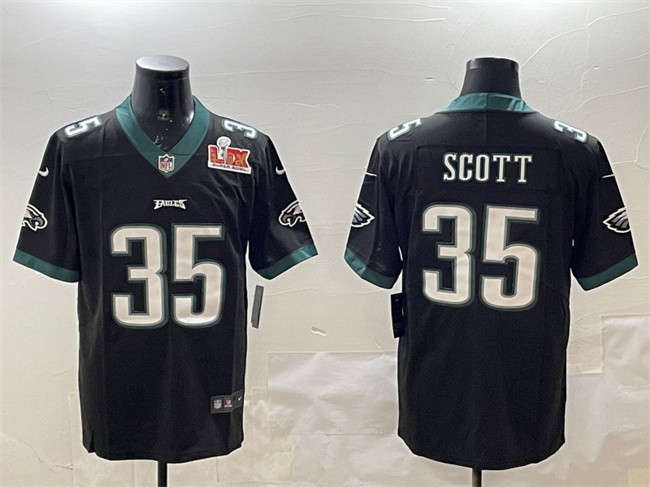 Men's Philadelphia Eagles #35 Boston Scott Black 2025 Super Bowl LIX Patch Vapor Untouchable Limited Stitched Football Jersey