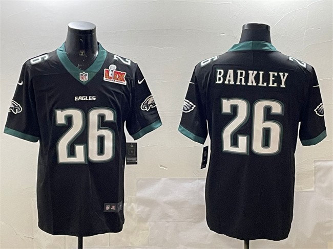 Men's Philadelphia Eagles #26 Saquon Barkley Black 2025 Super Bowl LIX Patch New Vapor Untouchable Limited Stitched Football Jersey