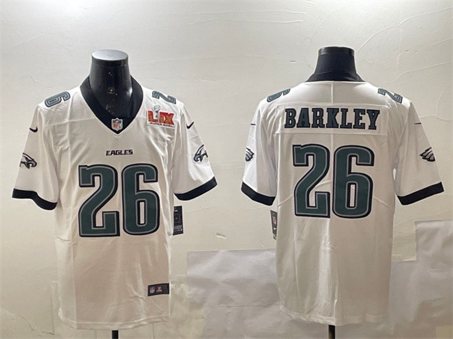 Men's Philadelphia Eagles #26 Saquon Barkley White 2025 Super Bowl LIX Patch New Vapor Untouchable Limited Stitched Football Jersey