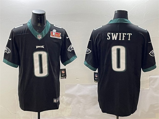 Men's Philadelphia Eagles #0 D'Andre Swift Black 2025 Super Bowl LIX Patch Vapor Untouchable Limited Stitched Football Jersey