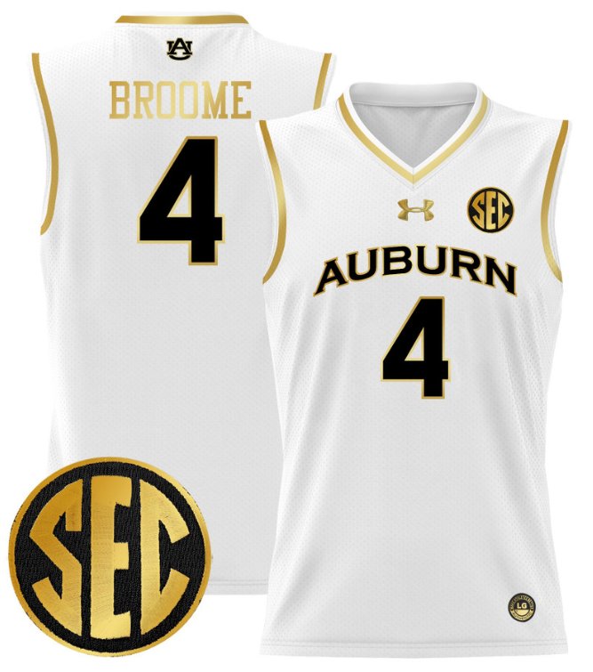 Men's Johni Broome Jersey #4 Auburn Tigers 2024 Lightweight Basketball White Gold